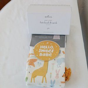Baby Hallmark Hair Brush & Comb Set Silver Plated and Canvas Gift Sack NWT